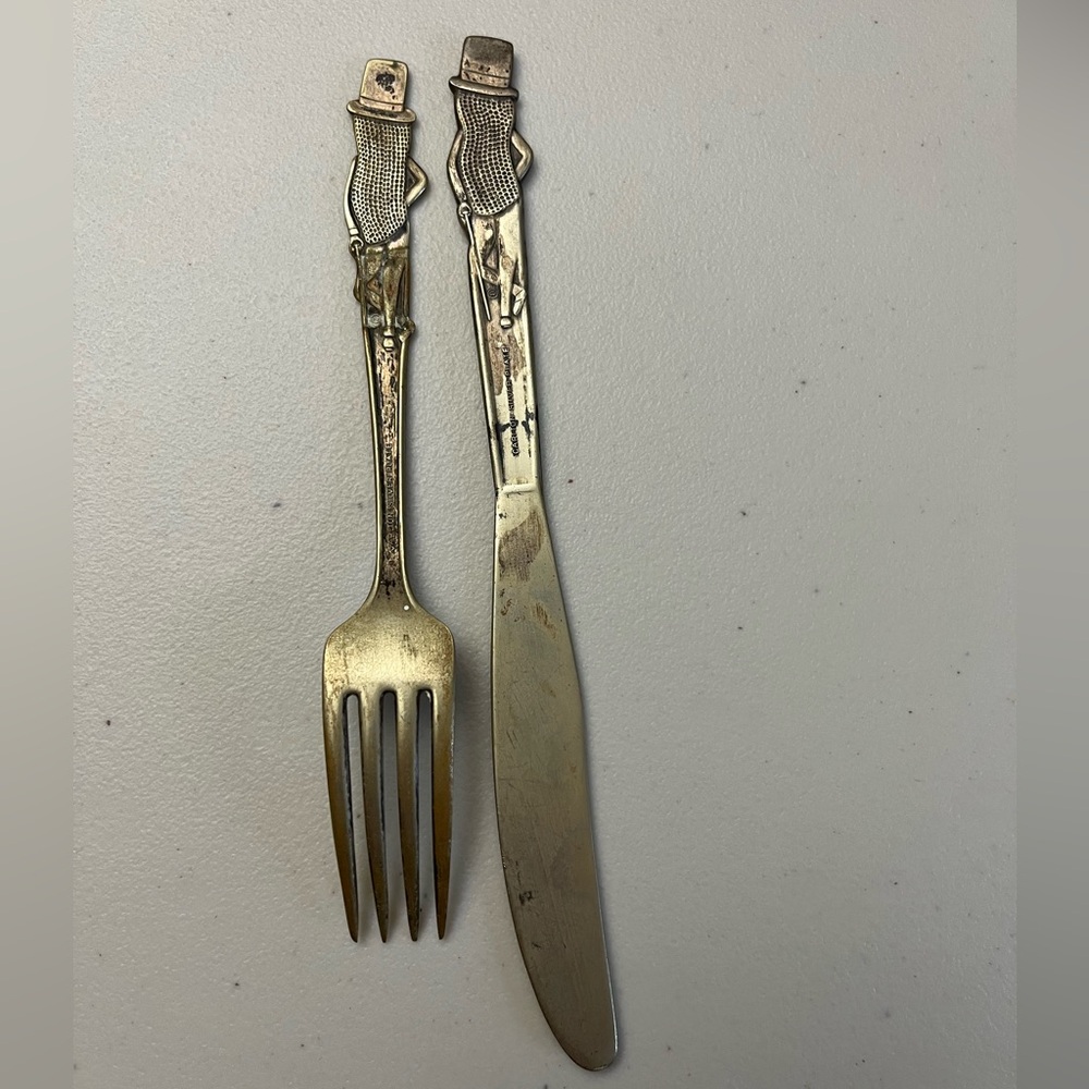 Vintage Circa 40s-50s Mr. Peanut Silver Plated Fork and Knife 🥜 Advertising Art - Picture 3 of 5